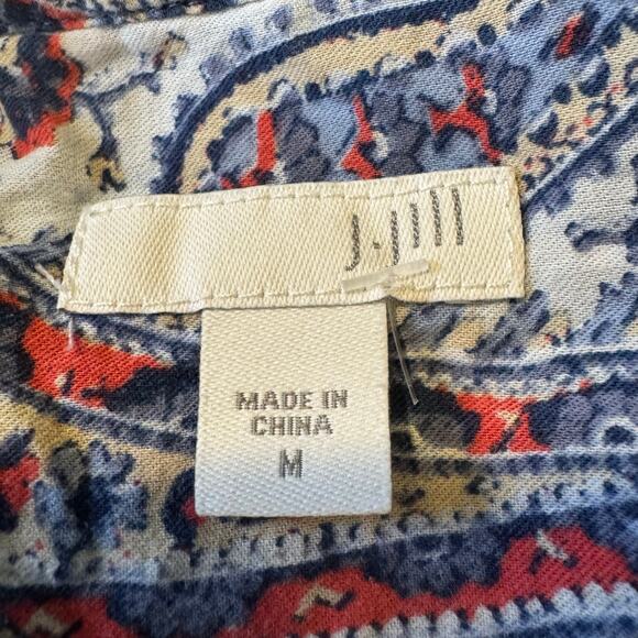 J.Jill Size Medium Blue Paisley Print Pintuck Button Up Cotton Blend Blouse - Picture 7 of 8